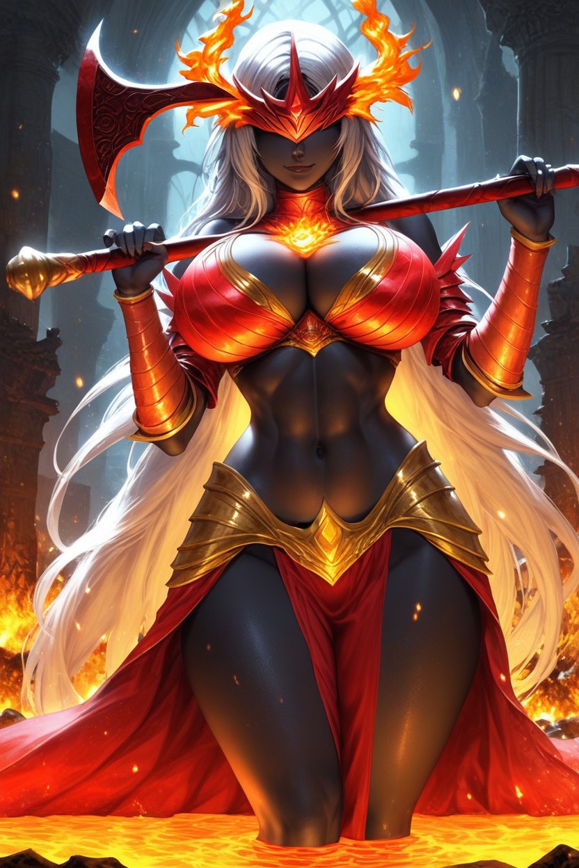 Flaming Magma Armor On Arms, Palace, Lava Waist Latina AI Porn