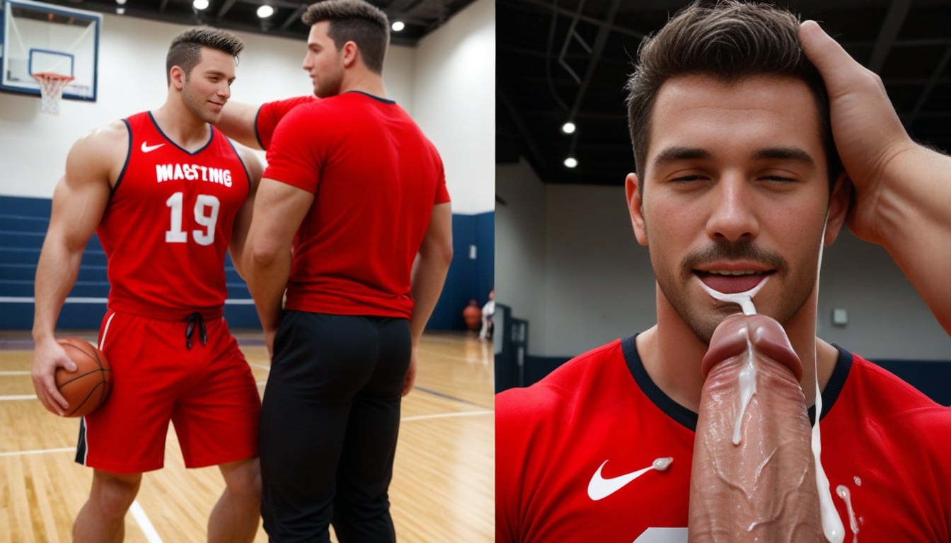 Standing, Muscles Surdimensionnés, Basketball Court Porno IA Gay