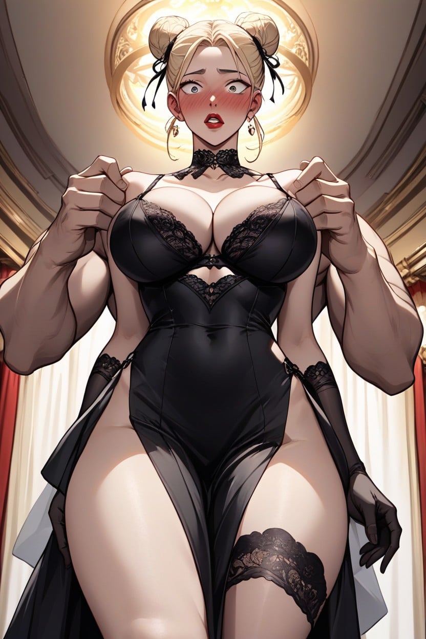 Faceless Man, Blonde Hair Bun, Make Up Hentai AI Porn