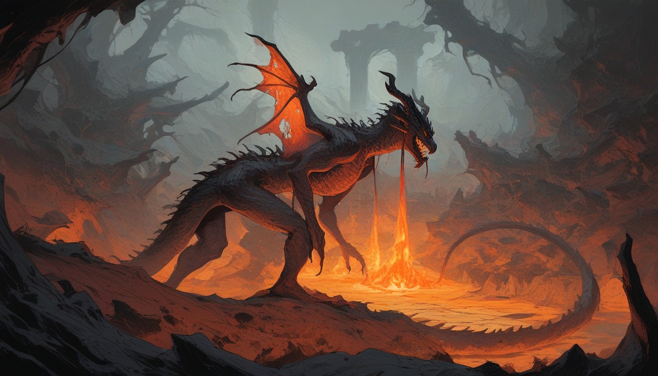Dramatic Cinematic Shadows, 18+, Ancient Dragon Of Stone And Flame Hentai AI Porn