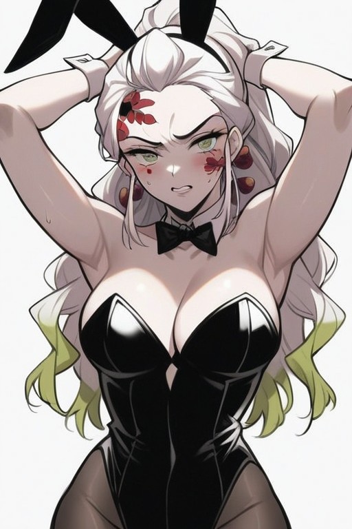 Soft Thighs, Black Bunny Costume, Arms Up Hentai AI Porn