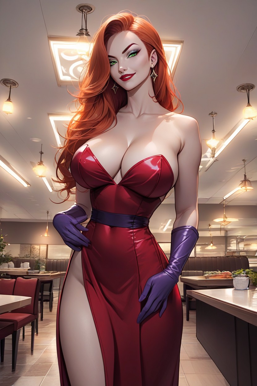 Close Up, Wasp Waist, Purple Latex Gloves Hentai AI Porn