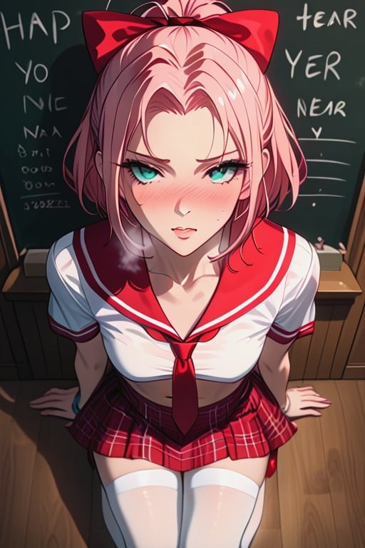 Haruno Sakura, Looking At Viewer, Classroom Hentai AI Porn