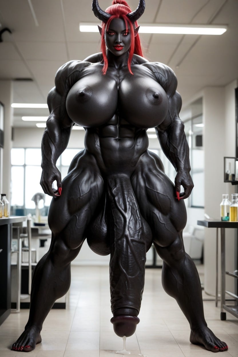Giant Body, Gigantic Veins All Over Her Body, Impossibly Gigantic Black Cock Shemale AI Porn