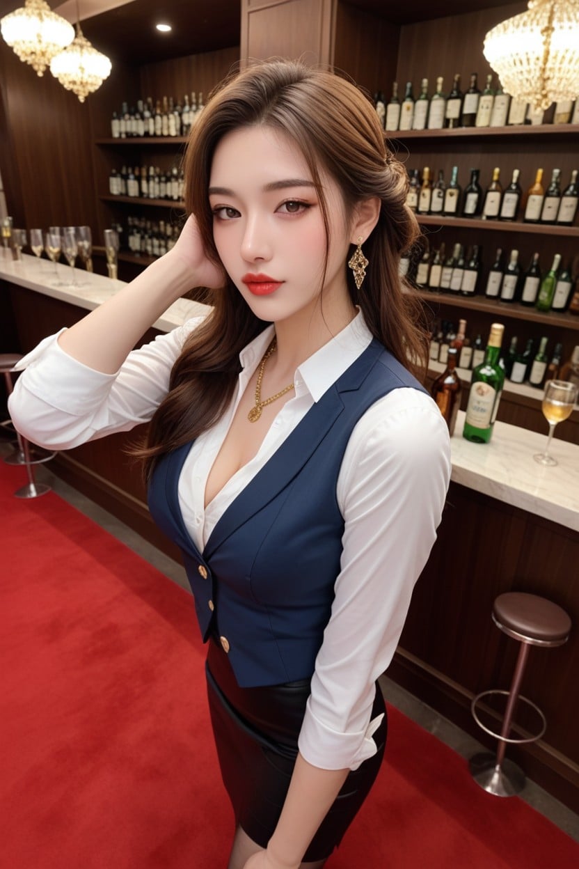 Elegant Golden Chandelier, Hand Nail Art, Shirt Opened Sideways Porno IA Asiatique