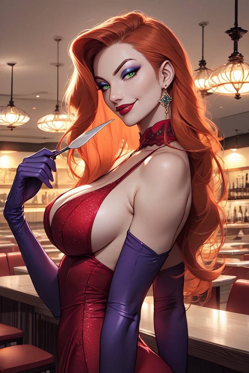 Picture At Face Level, Ginger Hair, Thighs Exposed Hentai AI Porn