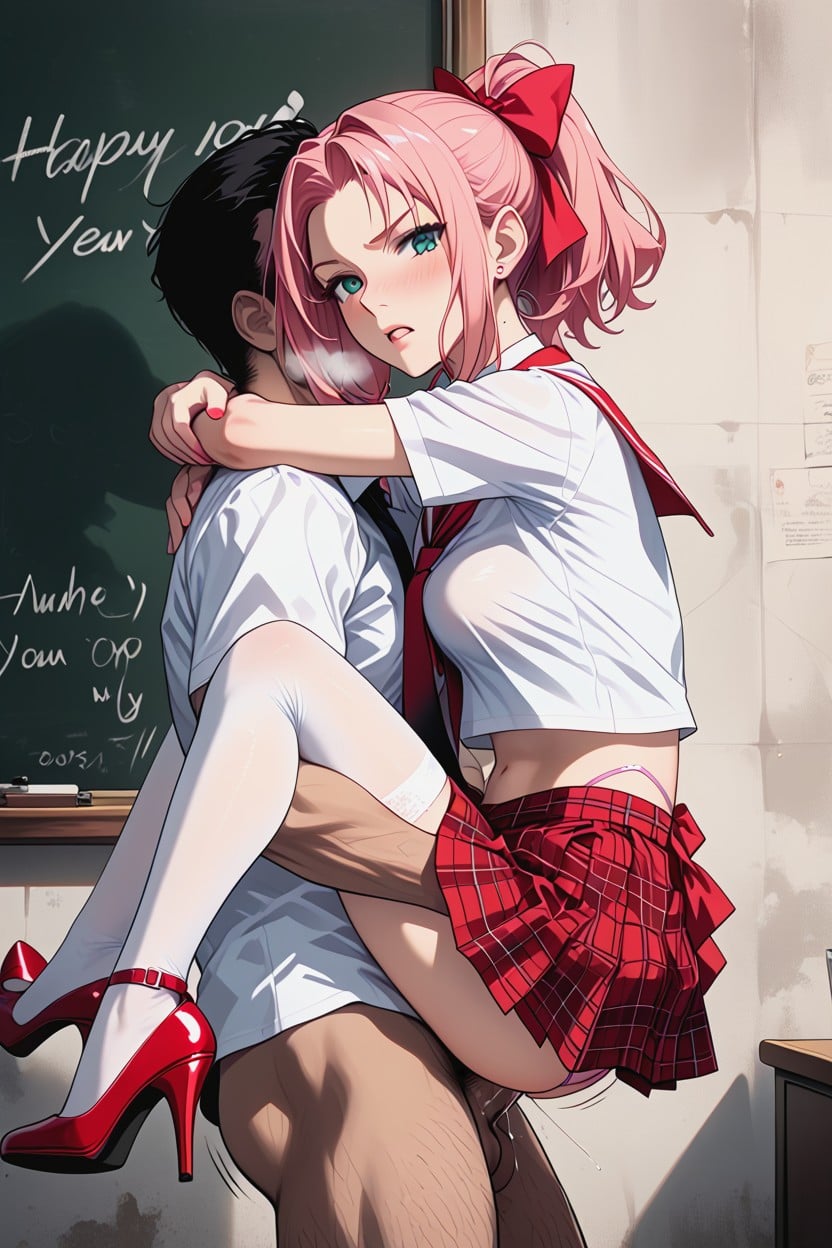 Classroom, Man Faceless, Heavy Breathing Grab Arms Hentai AI Porn