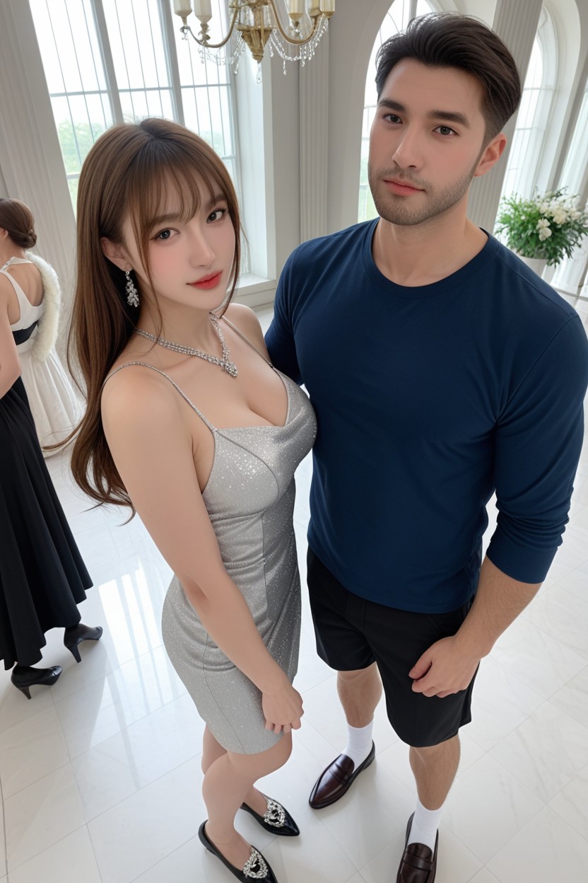 Detailed, Male White Socks And Brown Loafers, Female Facing Male Asian AI Porn