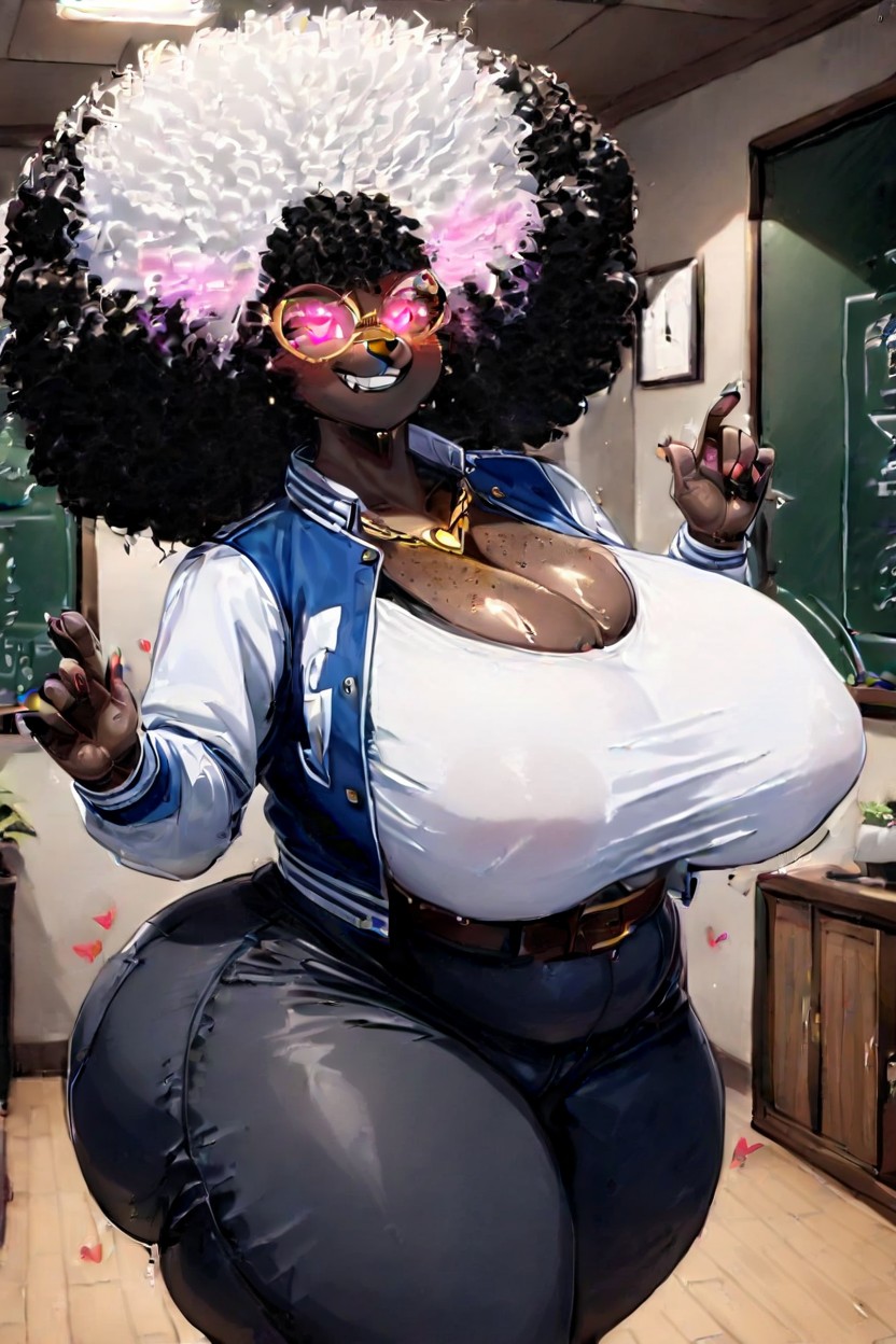 Wide Hips, White Varsity Jacket, Bounce Lines Furry AI Porn