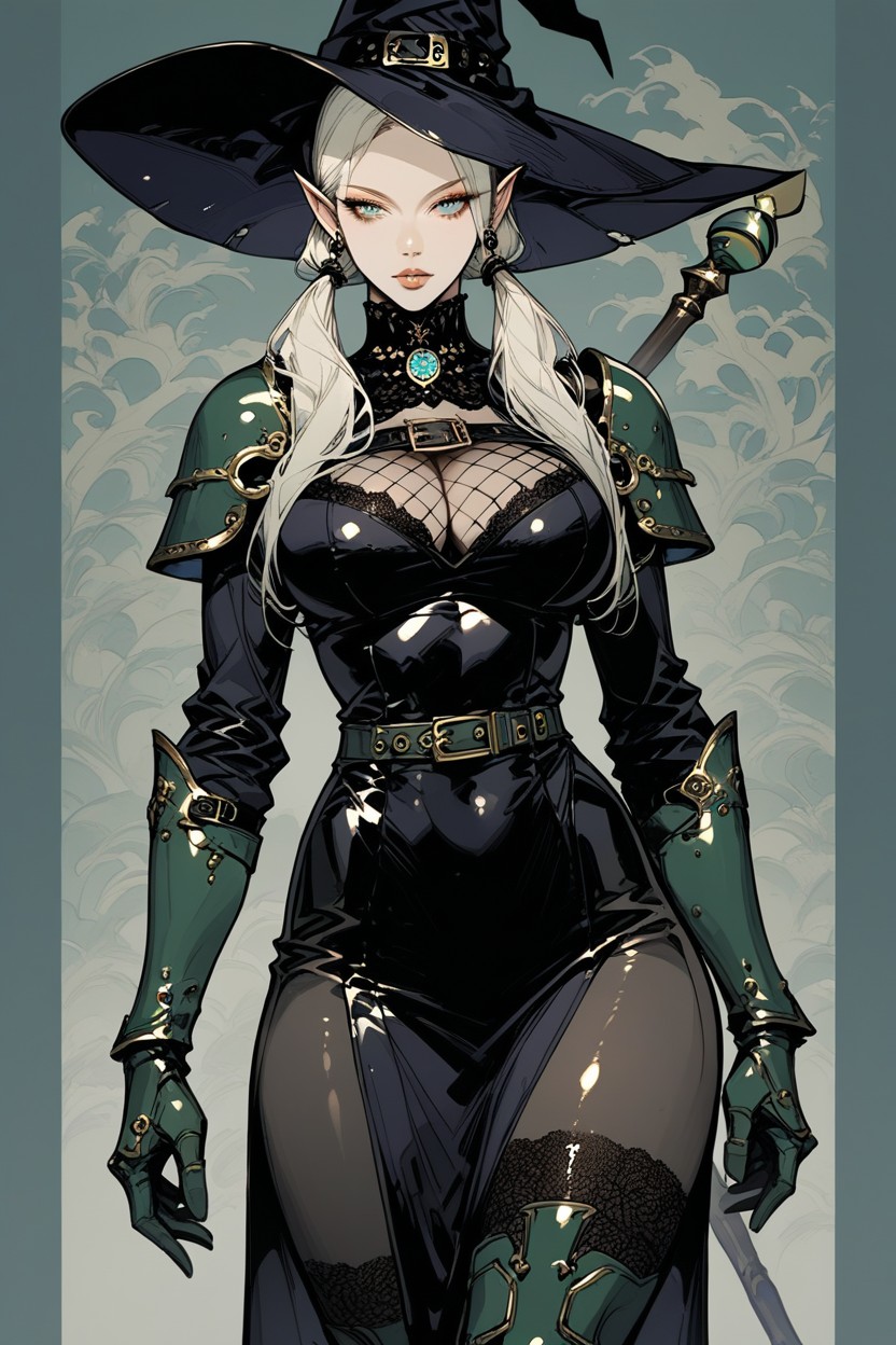 Navel Exposed, Hourglass Figure, Green High Boots Second Hentai AI Porn