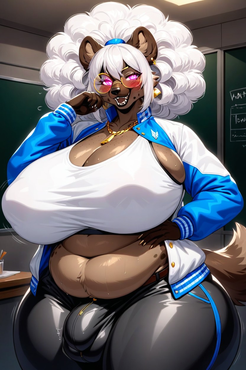 Klassenzimmer, Huge White Hair, Sweating Furry KI Porno