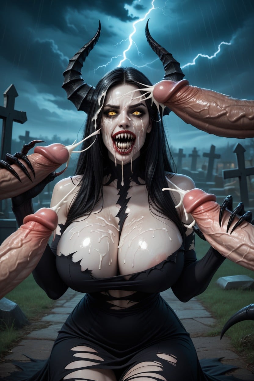 Voluptuous Body, Pale White Skin, Scary Monster Woman AI Porn