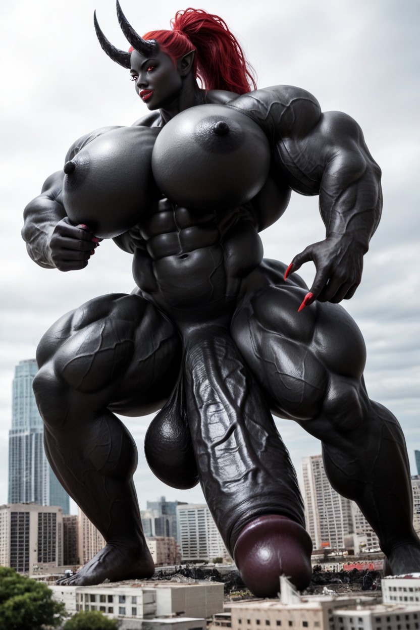 Giantess Is Taller Than City, Gigantic, Black Cock Is Too Big Shemale AI Porn
