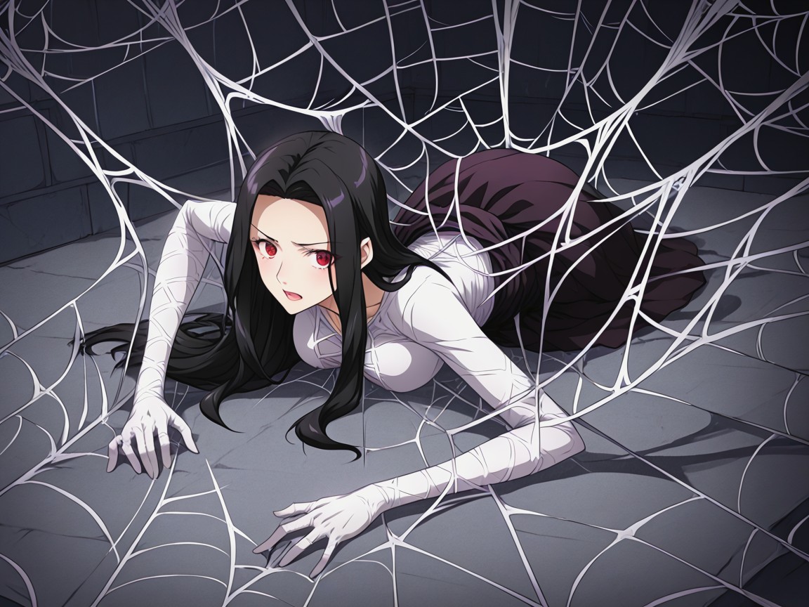 Webs Covering Body, Webs Everywhere, Lying On Floor Hentai AI Porn
