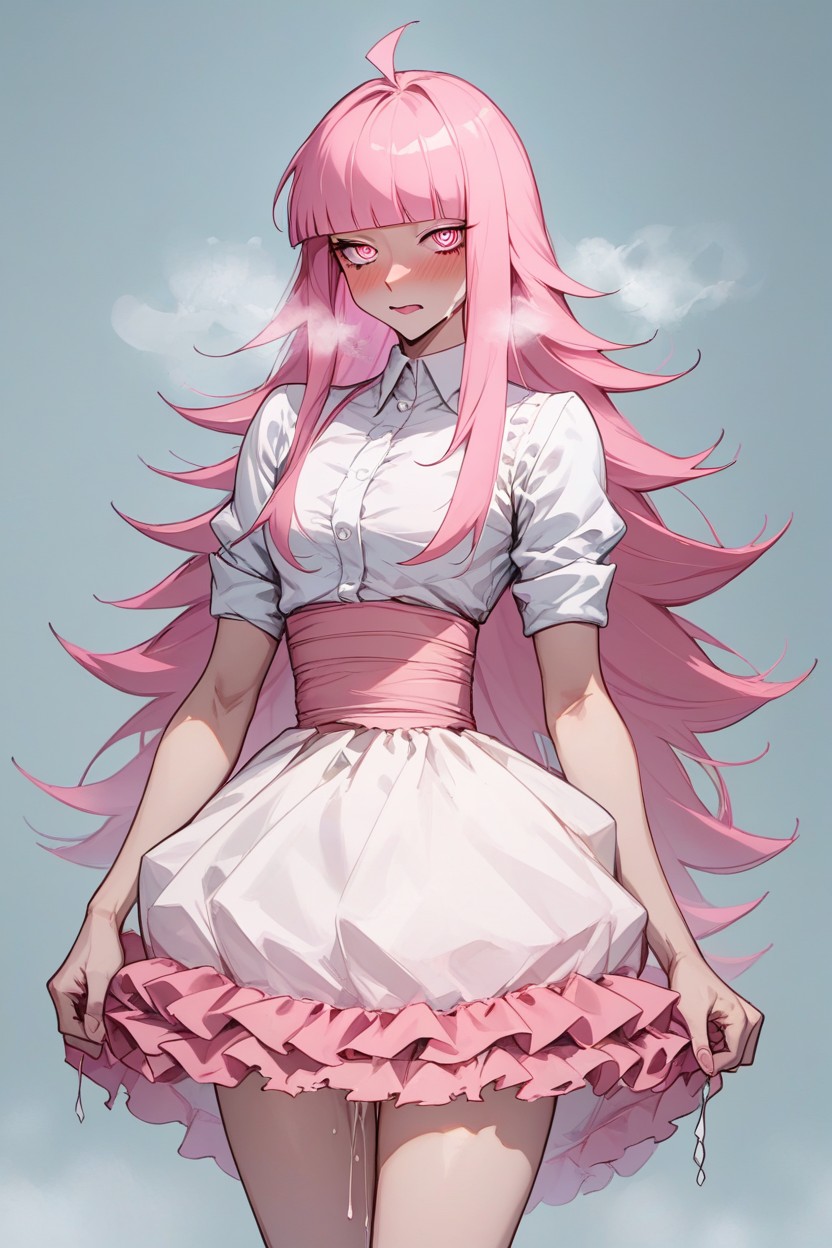 Large Pupils, Pink Hair, Rolled Up Frilled Skirt Hentai AI Porn