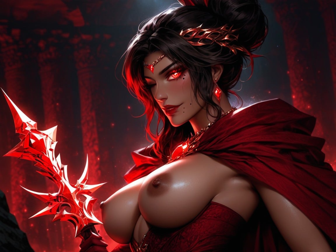 Red God Rays In Distance, Wide Long Shoulders, Tight Hips Latina AI Porn