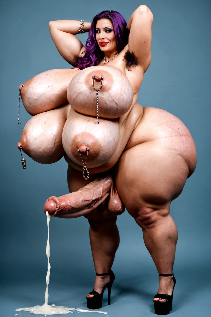 Extremely Large Ass, Side View, Dripping Lactation Shemale AI Porn
