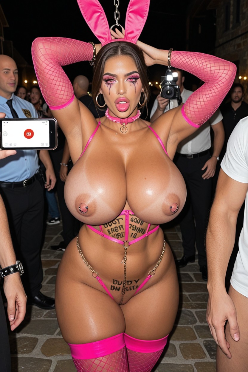 Pink Eyes, Men Taking Photos Of Her, Runny Pink Makeup AI Porn