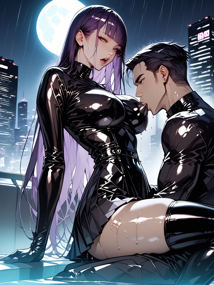 Black Latex Sailor Uniform, Full Lips, Japanese Man With Long Hair Hentai AI Porn