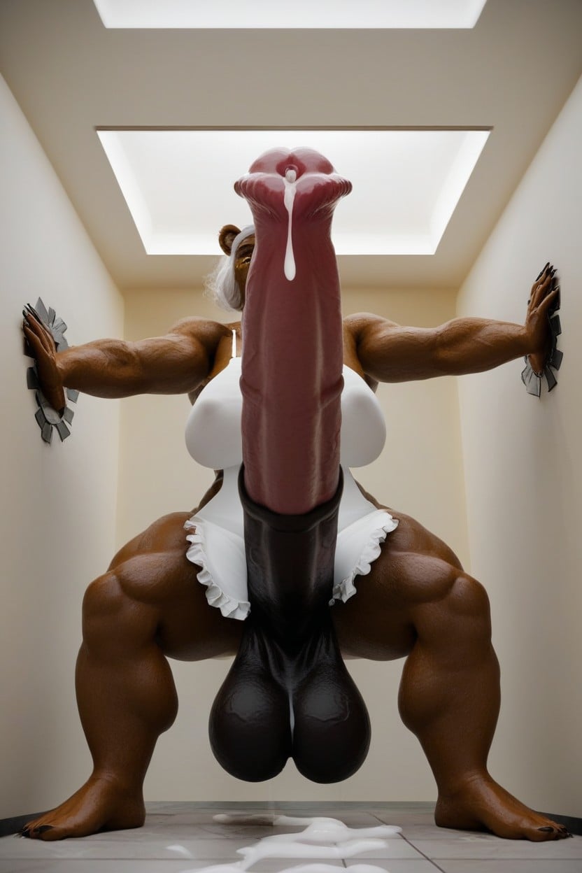 Cumshot, Pile Of Cum On Floor, Hanging Gigantic Cock Furry AI Porn