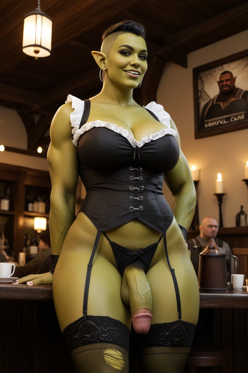 Thong, Cafe, Thick Thighs Shemale AI Porn
