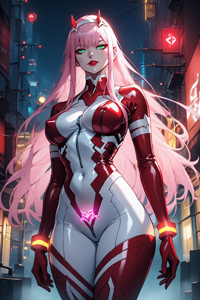Dark Lighting, Detailed Face, Glowing Straps Red On Legs Hentai AI Porn
