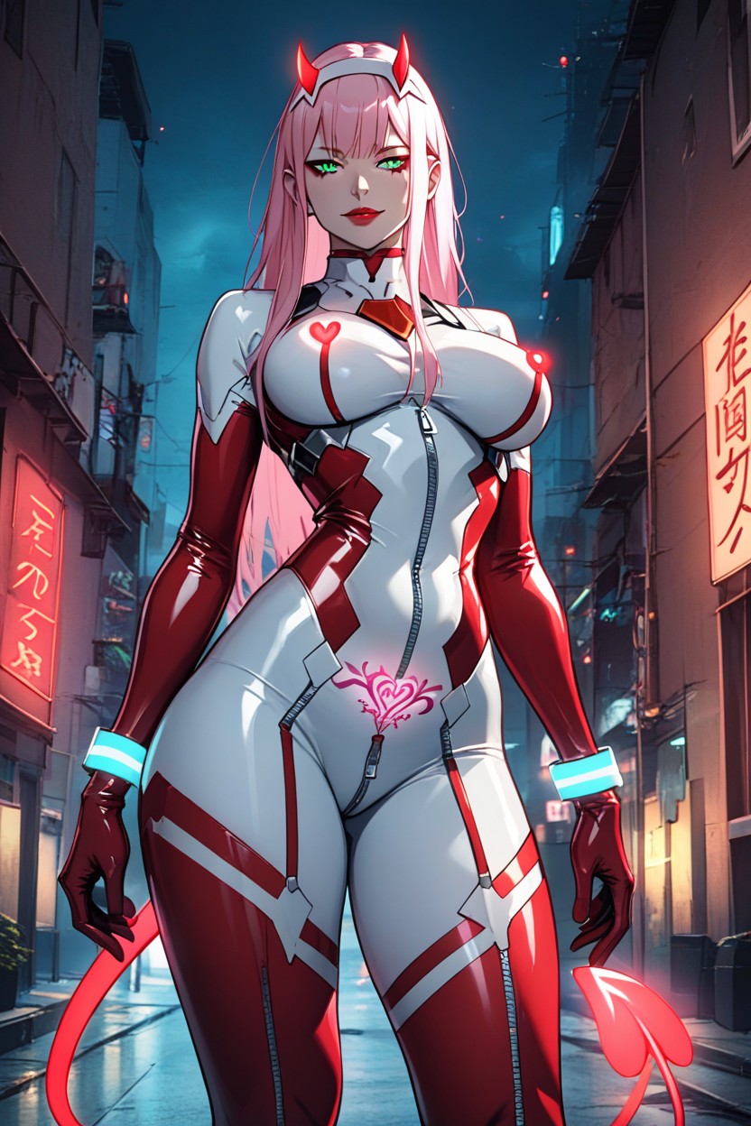 Large Big Red Glowing Horns, Hourglass Body, Thick Red Lips Hentai AI Porn