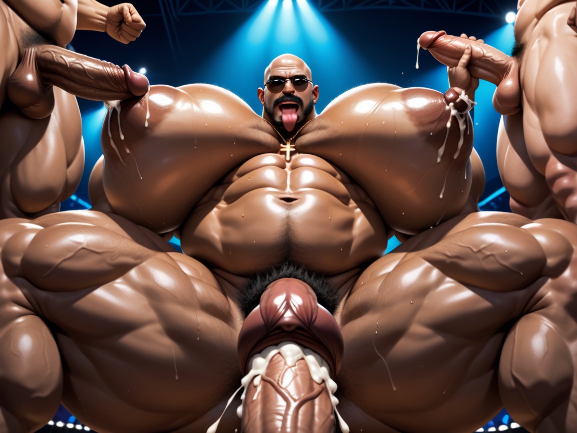 Oral Double Penetration, Looking At Viewer, Hyper Bulky AI Gay Porn