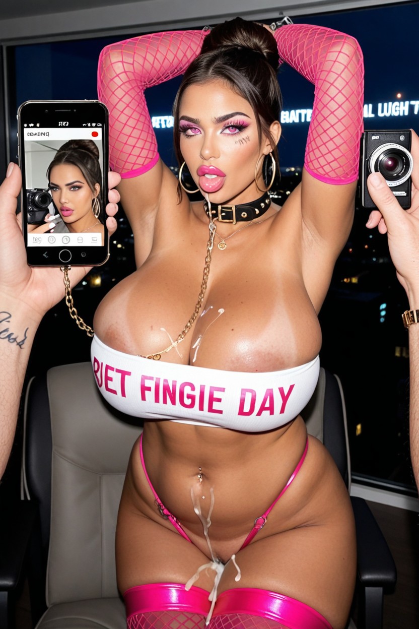Smeared Pink Mascara, Broken And Used, Fat Men Taking Photos Of Her AI Porn