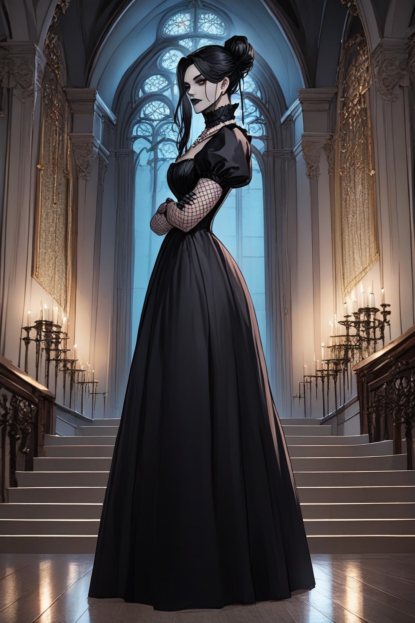 Dark Under Eyes Eyeliner, Skinny, Black Victorian Beautiful Dress AI Porn