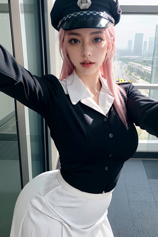 Professional Police Uniform, Standing Up, Faceless Porno asiático IA