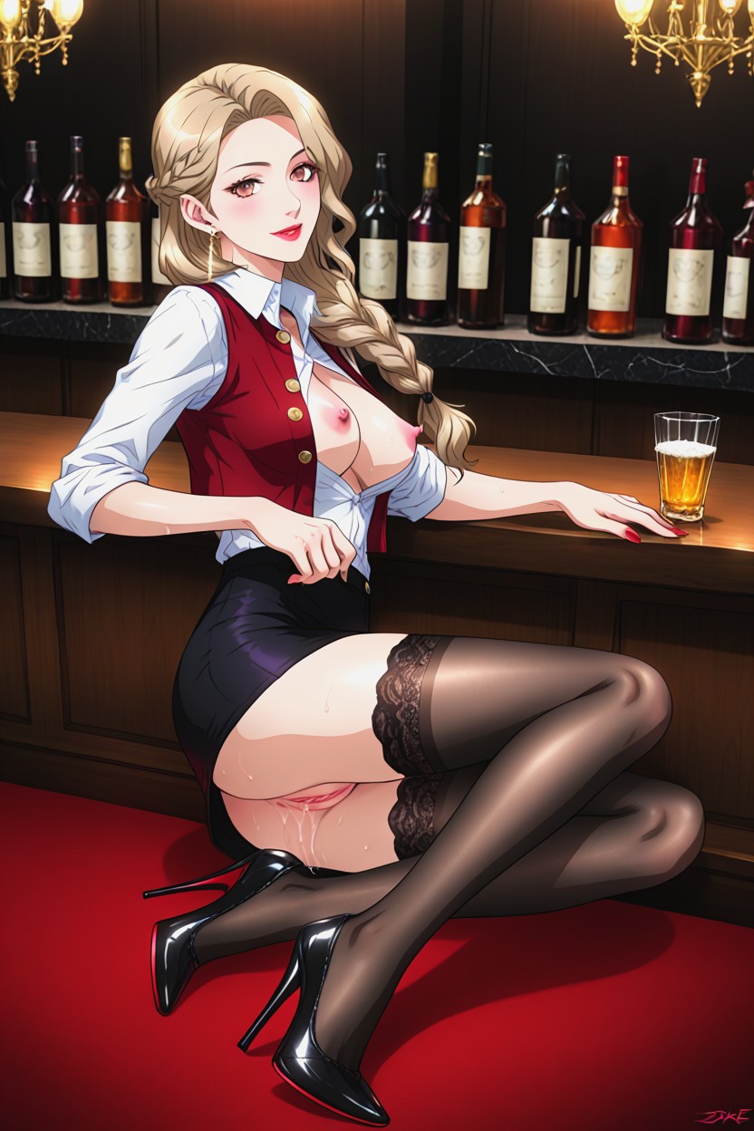 Korean Lady, Long Light Brown Hair, Medium Ass AI Porn