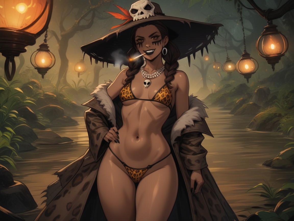 Nsfw, Black Skull Face Paint, Wearing Black Silk Trousers Tucked Into Scuffed Boots Latina AI Porn