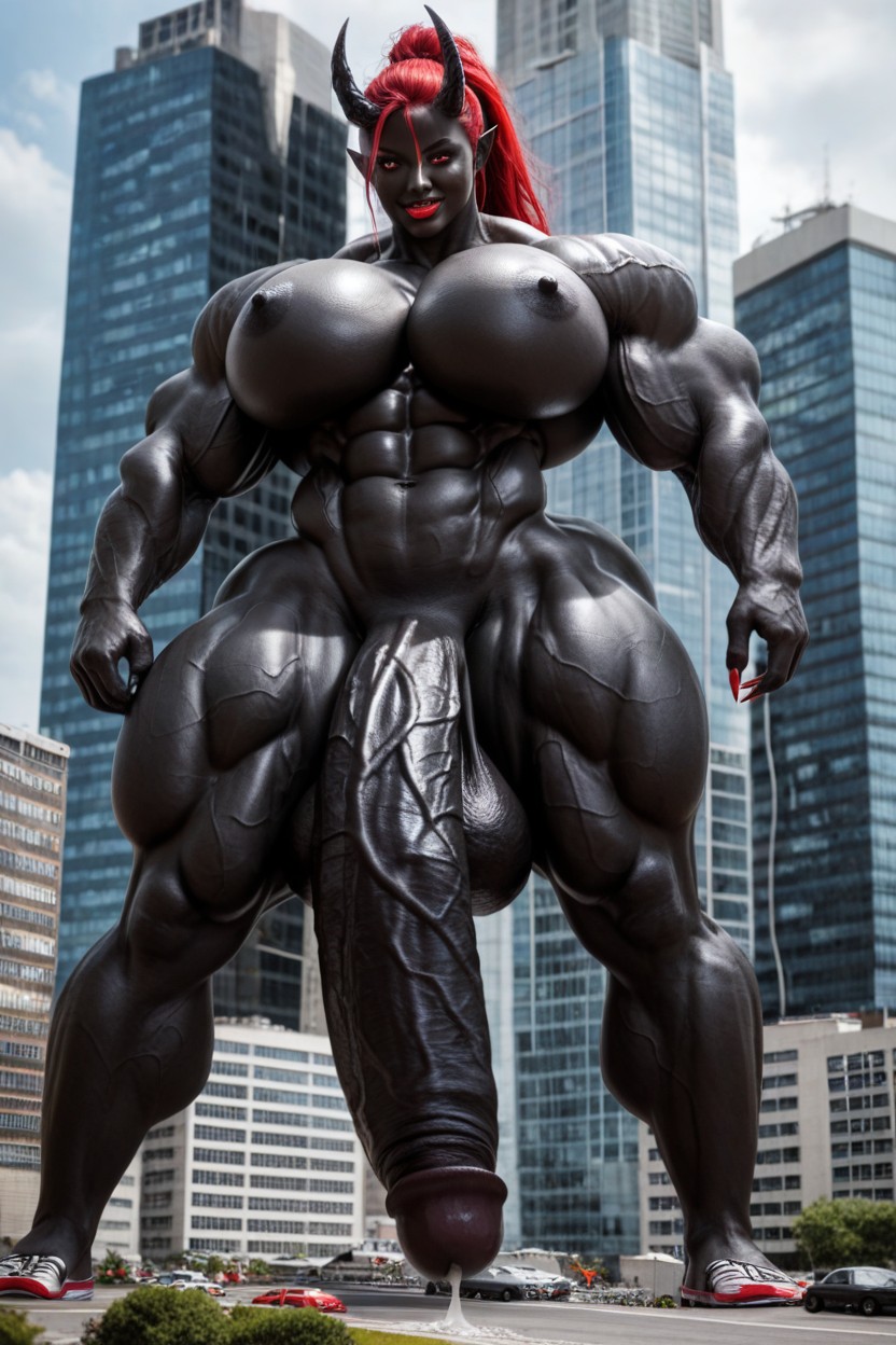 Venom Futanari, Black Cock Bigger Than Body, Red Lips Shemale AI Porn