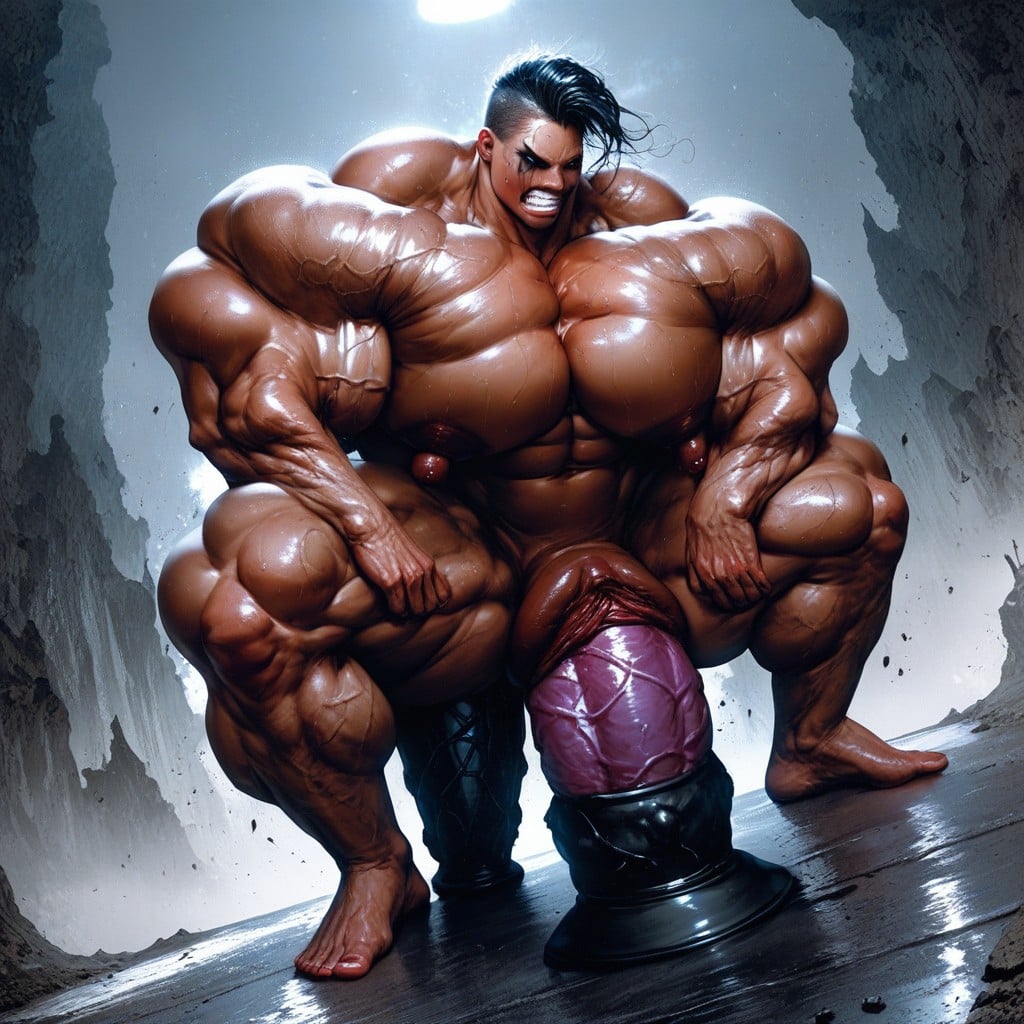 Huge Lats, Huge Veins, Huge Bumpy Dildo AI Porn