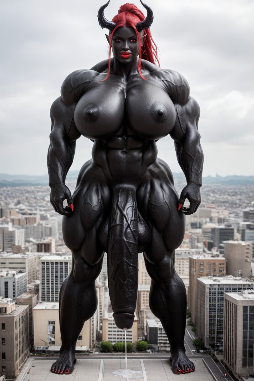 Gigantic Tits, Exaggerated Big Butt, Giantess Is Taller Than City Shemale AI Porn