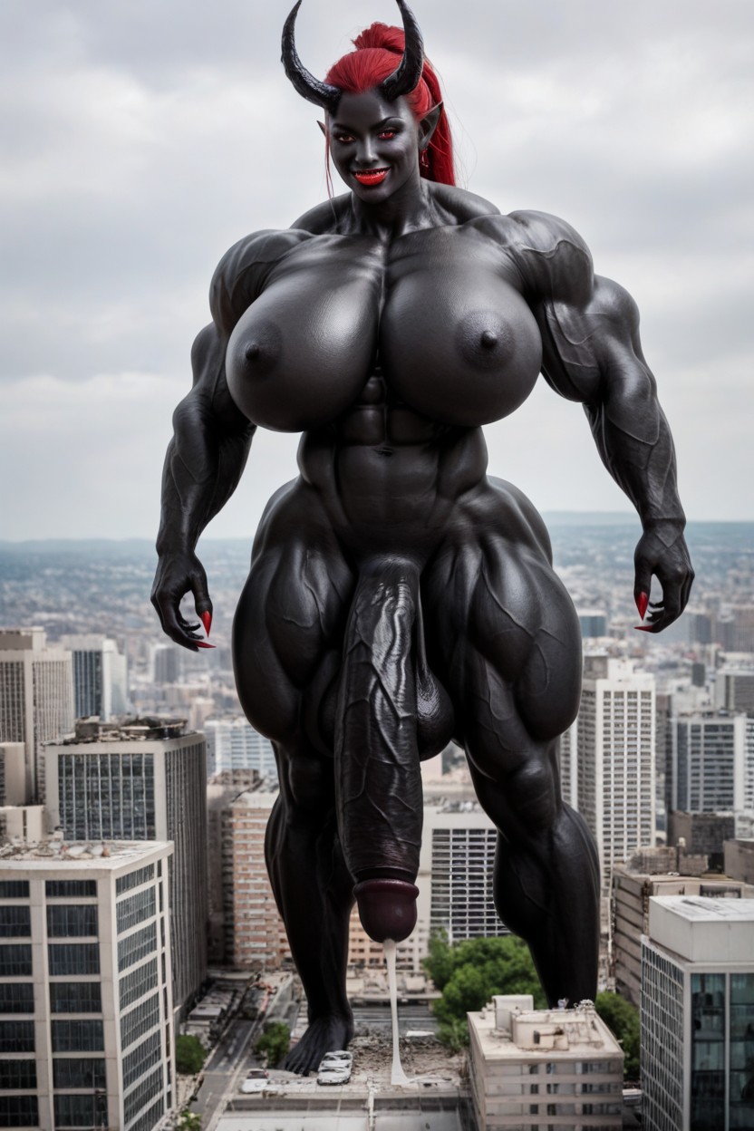 Hyper Black Cock Growth, Gigantic Muscle Trapez, Hyper Black Balls Shemale AI Porn