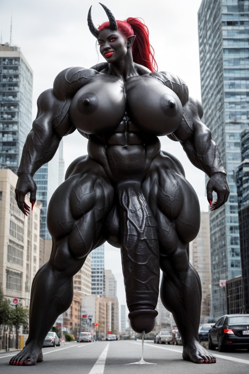City, Extremely Long Black Cock, Hourglass Figure Shemale AI Porn