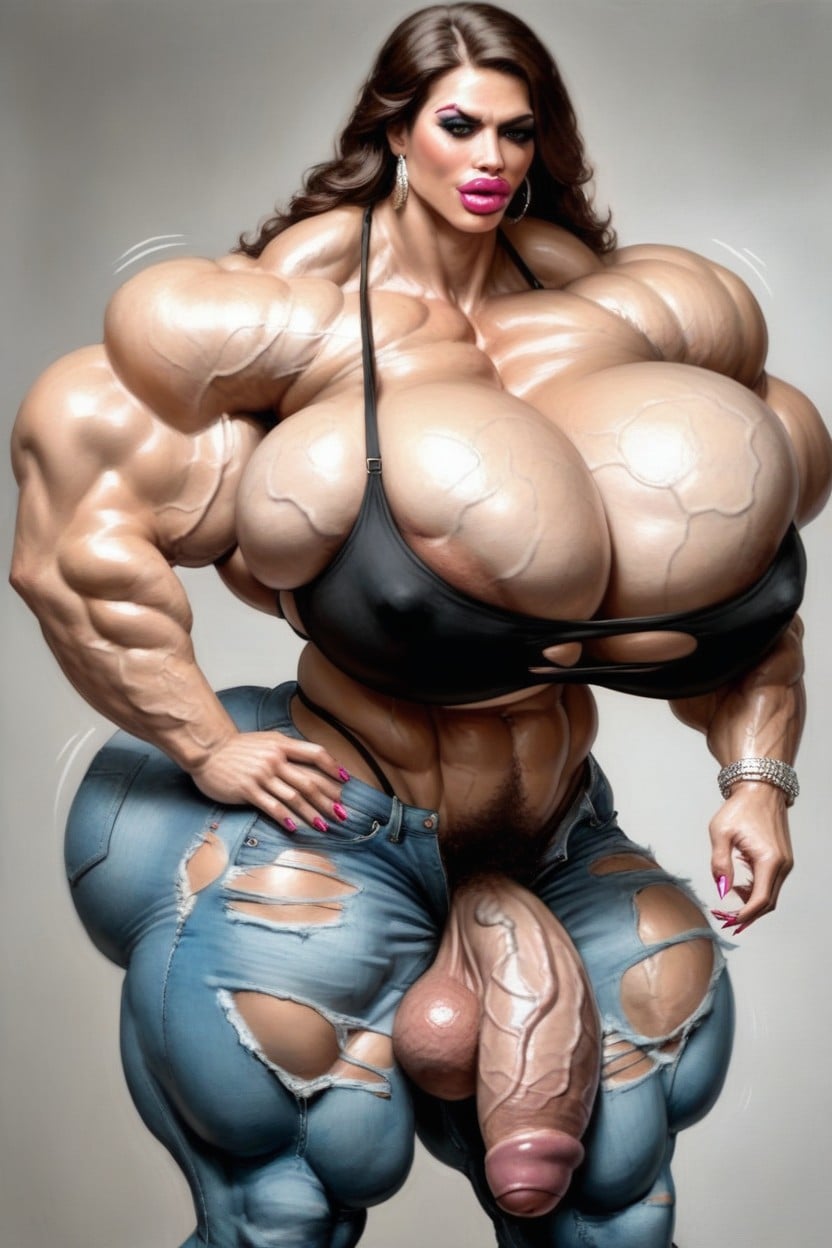 Extremely Large Ass, Hyper Breast, Pubic Hair Shemale AI Porn