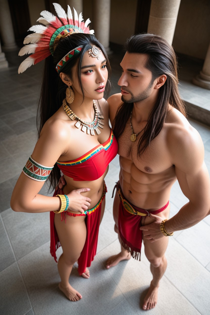 Man Erect Penis, Woman Chest Wrap With Aztec Pattern, Woman Hand On Hips Porno IA Asiatique
