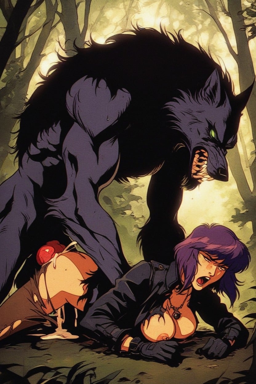Huge Knotted Werewolf Cock, Backlit, Wet AI Porn