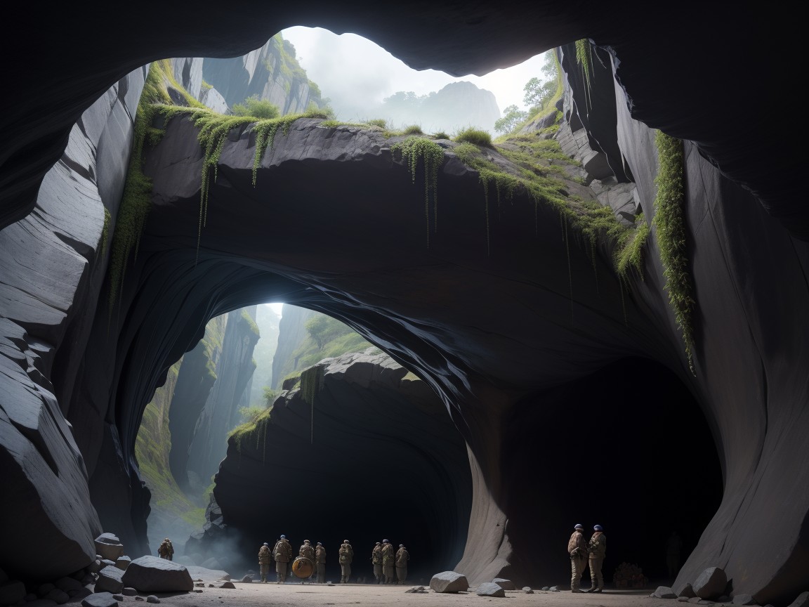 Cave Opening Takes Up Entire Image, Foggy, Dusk Hentai AI Porn