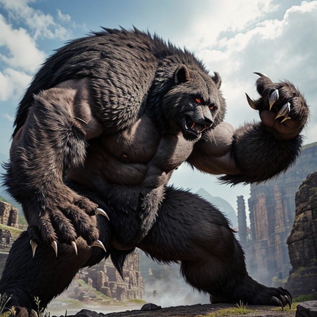 Grey Fur, Muscular Build, Slumped AI Porn
