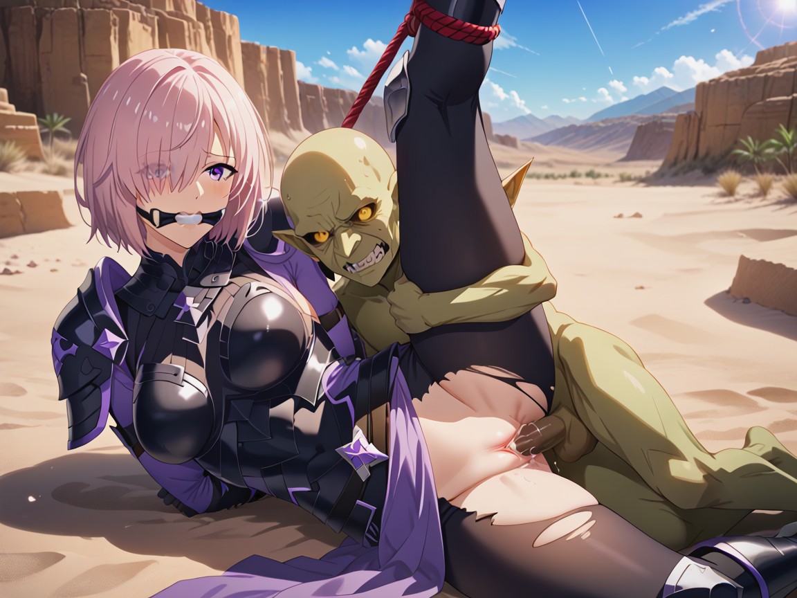Fight With Male Goblin, Female Gag, Full Armor Hentai AI Porn