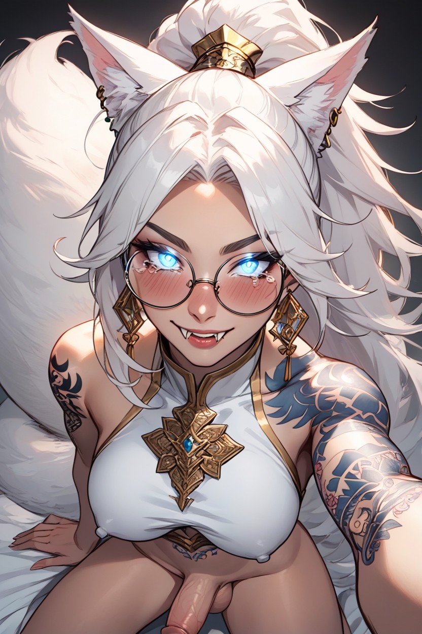 White Armor, Large Round Glasses, Erect Nipples Shemale AI Porn