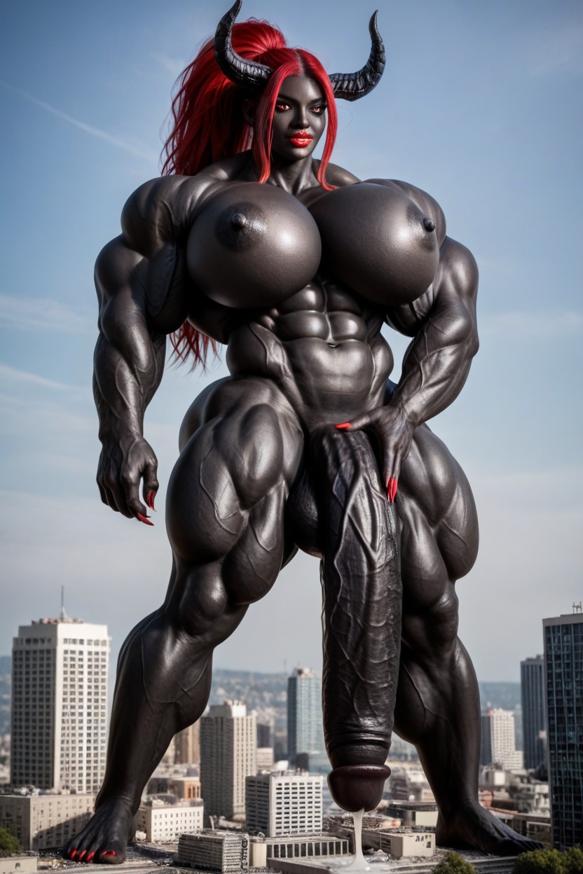Glowing Red Eyes, Giant Body, Exaggerated Big Butt Shemale AI Porn