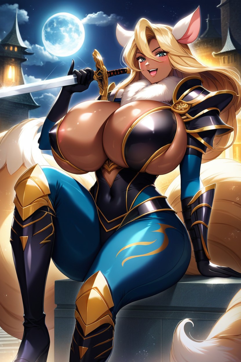 Glowing Red Tattoos, Armor Pants, Long Hair Hentai AI Porn