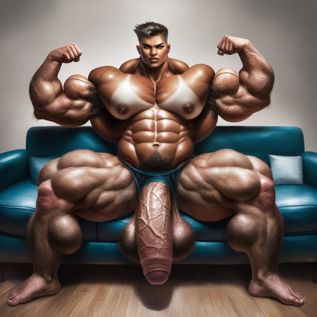 Very Dark Tanned Skin, Gigantic Pectoral Muscles, Extreme Pubic Hair Shemale AI Porn