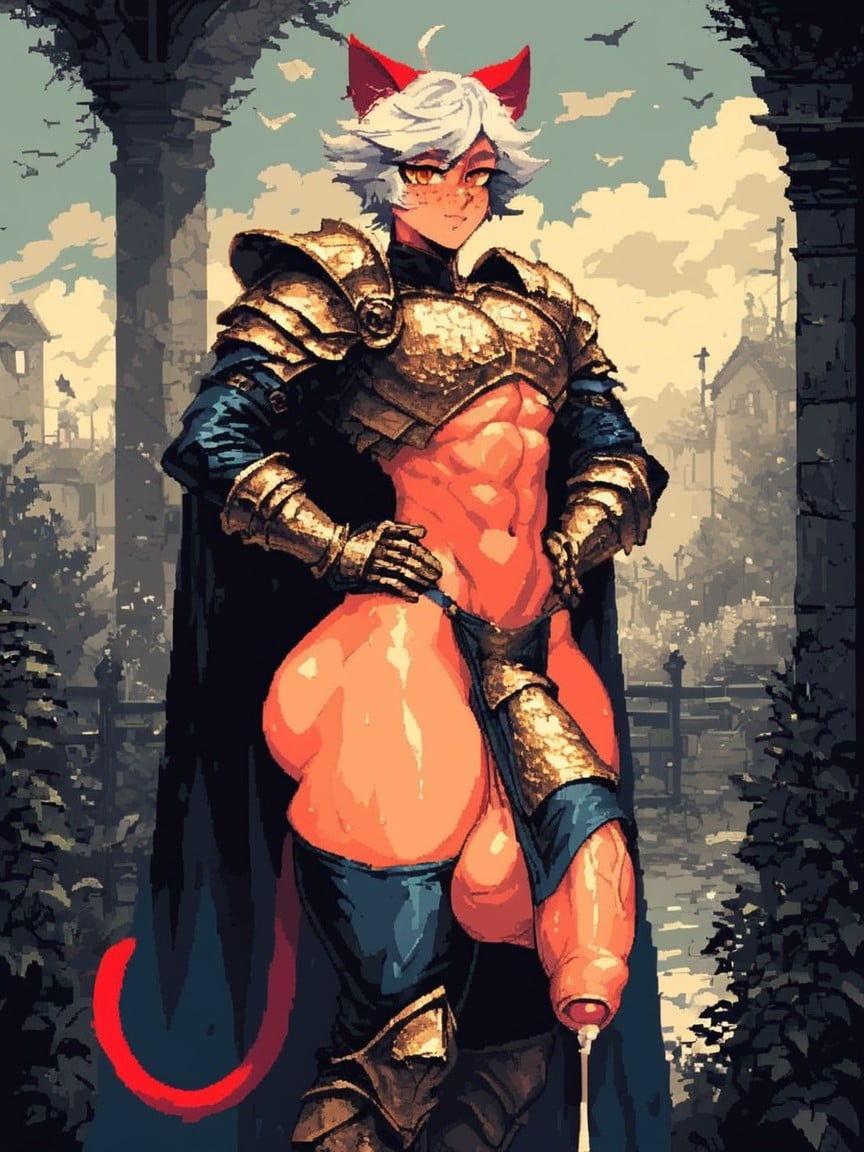 Amber Eyes, Leather Armor, Side View Porno gay IA