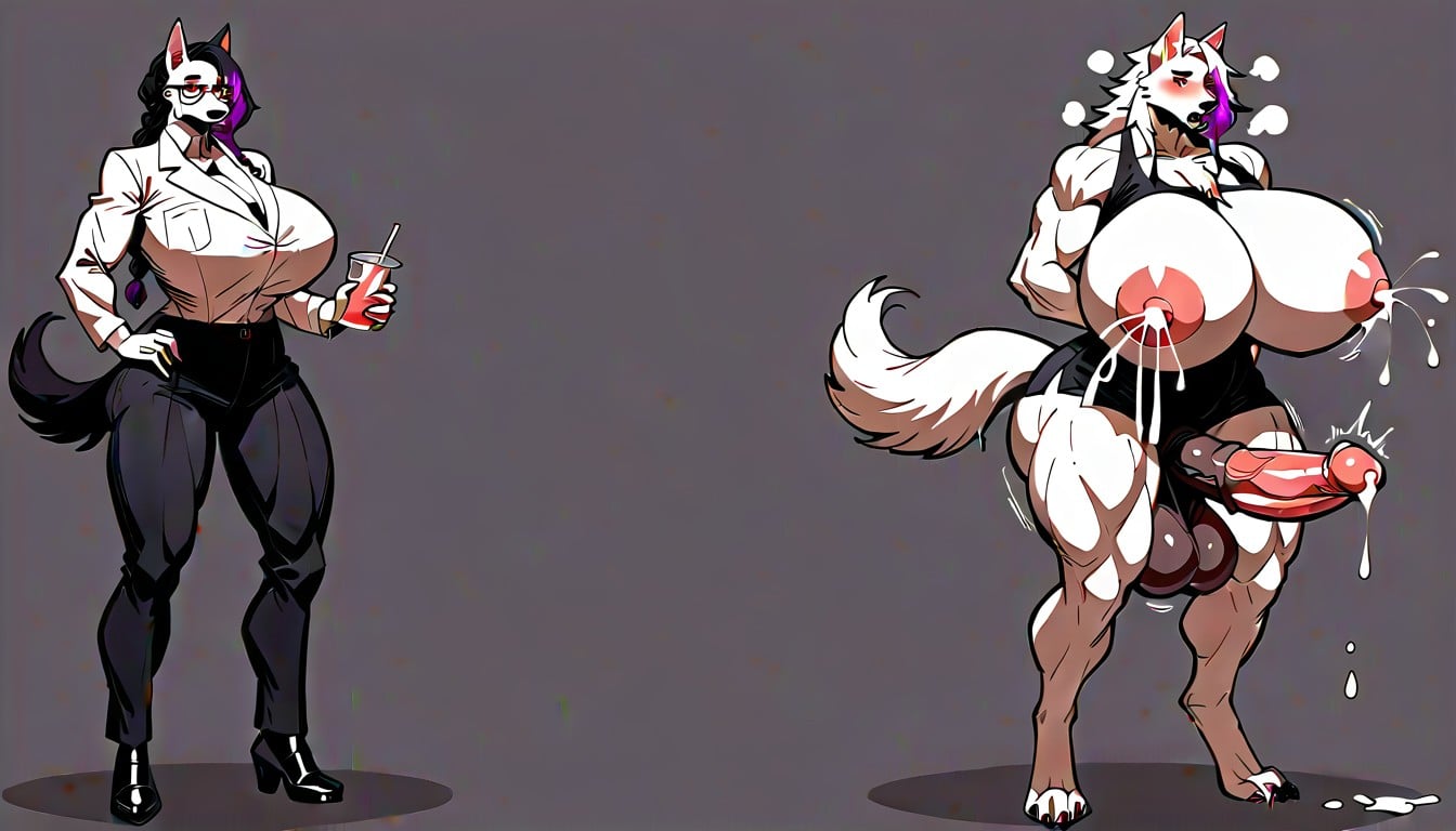 Multiple Views, Muscular Shoulders, Ripped Clothes Furry AI Porn